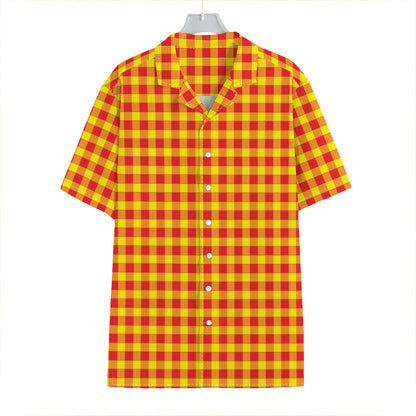 Red And Yellow Check Pattern Print Hawaiian Shirt