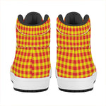 Red And Yellow Check Pattern Print High Top Leather Sneakers