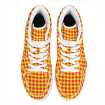 Red And Yellow Check Pattern Print High Top Leather Sneakers