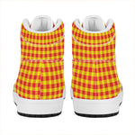 Red And Yellow Check Pattern Print High Top Leather Sneakers
