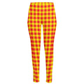 Red And Yellow Check Pattern Print High-Waisted Pocket Leggings