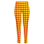 Red And Yellow Check Pattern Print High-Waisted Pocket Leggings