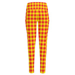Red And Yellow Check Pattern Print High-Waisted Pocket Leggings