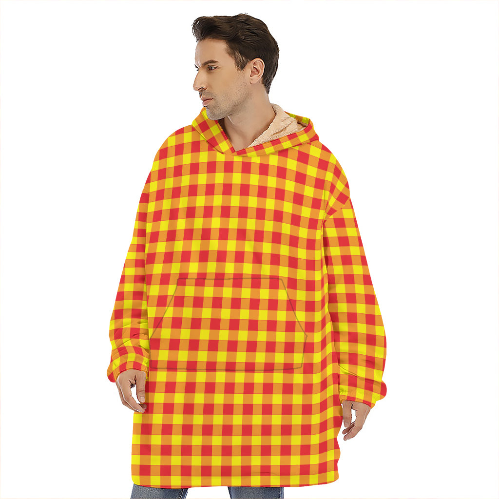 Red And Yellow Check Pattern Print Hoodie Blanket