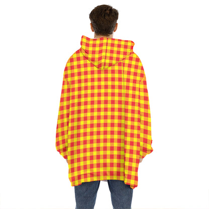 Red And Yellow Check Pattern Print Hoodie Blanket