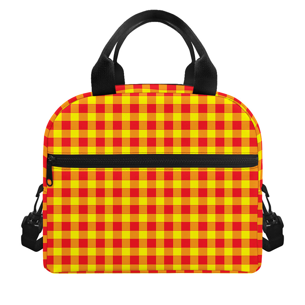 Red And Yellow Check Pattern Print Insulated Lunch Bag