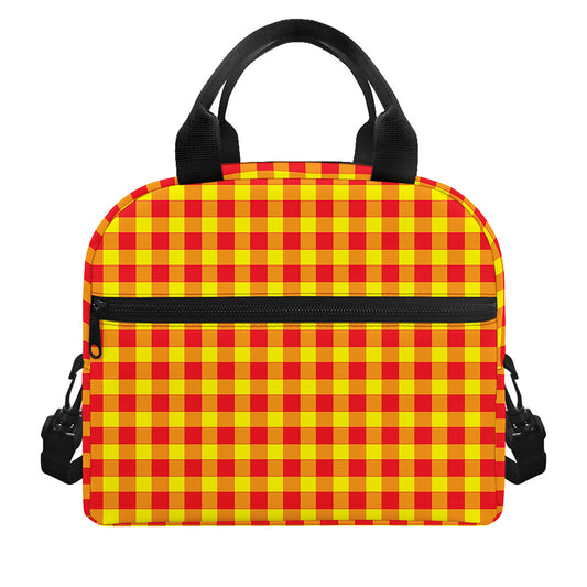 Red And Yellow Check Pattern Print Insulated Lunch Bag