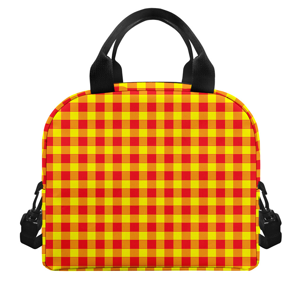 Red And Yellow Check Pattern Print Insulated Lunch Bag