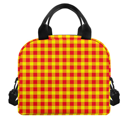 Red And Yellow Check Pattern Print Insulated Lunch Bag