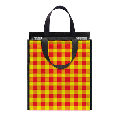 Red And Yellow Check Pattern Print Insulated Lunch Tote