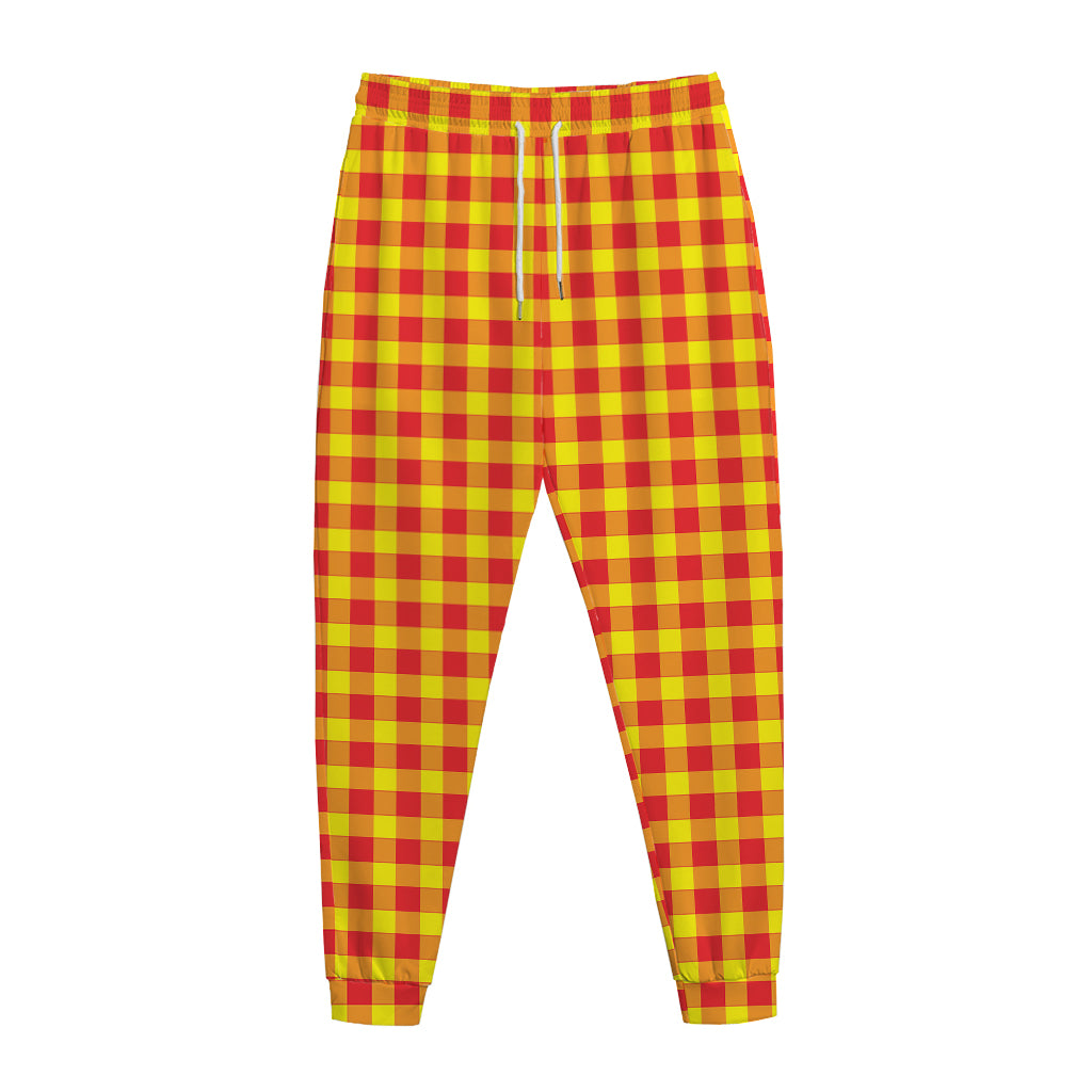 Red And Yellow Check Pattern Print Jogger Pants