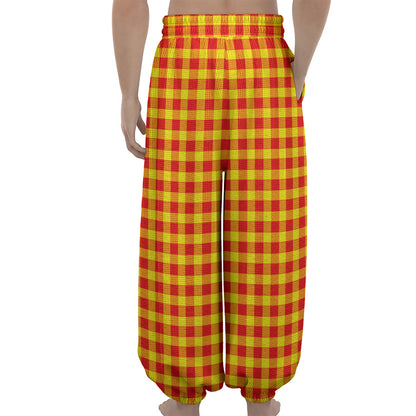 Red And Yellow Check Pattern Print Lantern Pants
