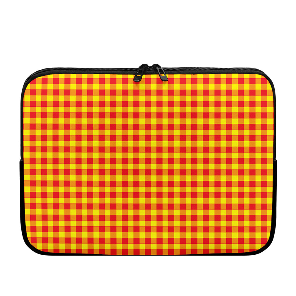 Red And Yellow Check Pattern Print Laptop Sleeve
