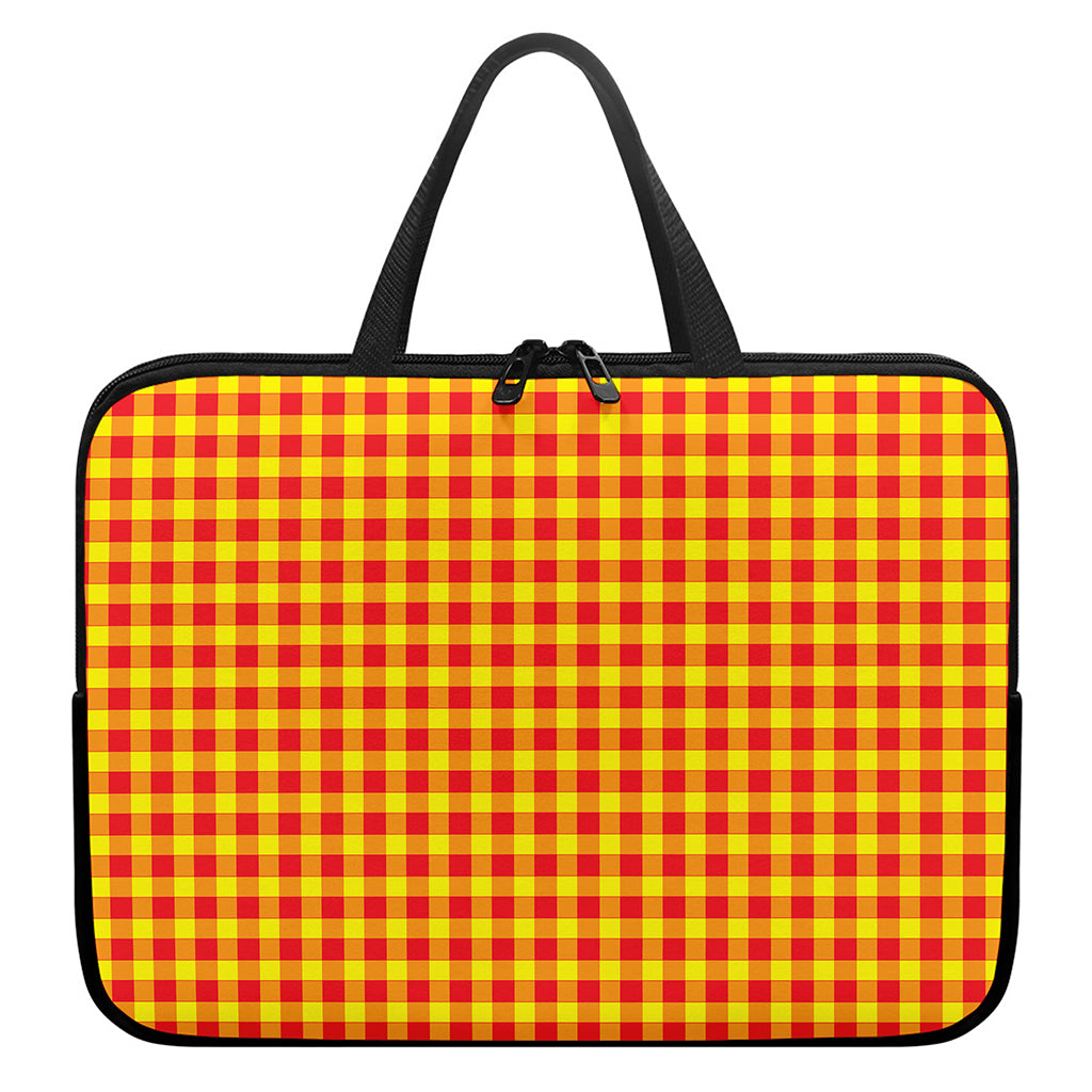 Red And Yellow Check Pattern Print Laptop Sleeve With Handle