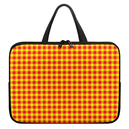 Red And Yellow Check Pattern Print Laptop Sleeve With Handle