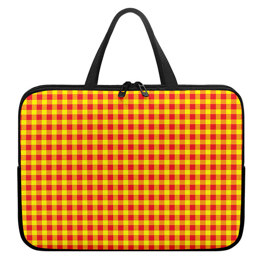 Red And Yellow Check Pattern Print Laptop Sleeve With Handle