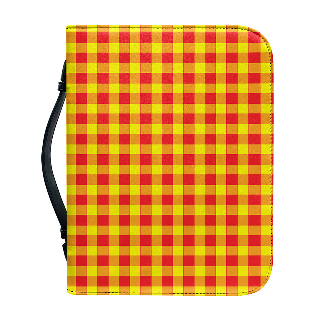 Red And Yellow Check Pattern Print Leather Bible Cover
