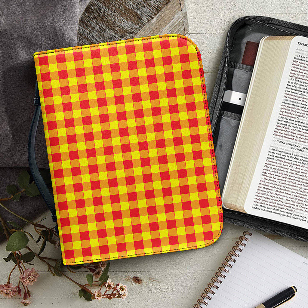 Red And Yellow Check Pattern Print Leather Bible Cover