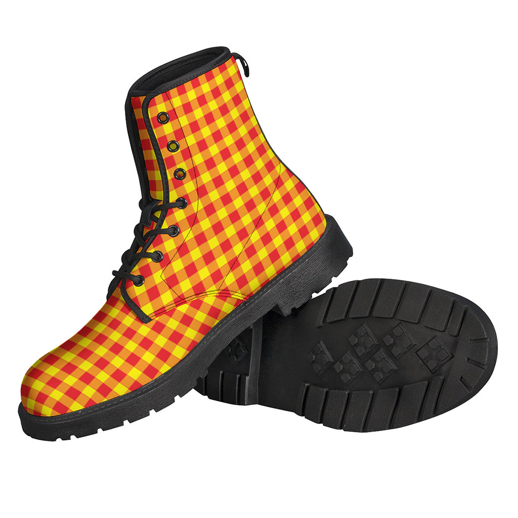 Red And Yellow Check Pattern Print Backpack