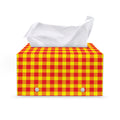 Red And Yellow Check Pattern Print Leather Tissue Box Cover