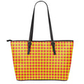 Red And Yellow Check Pattern Print Leather Tote Bag With Zipper