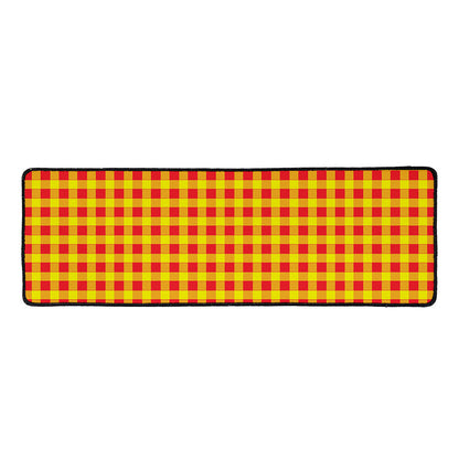 Red And Yellow Check Pattern Print Long Kitchen Mat