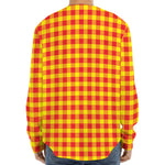 Red And Yellow Check Pattern Print Long Sleeve Baseball Jersey