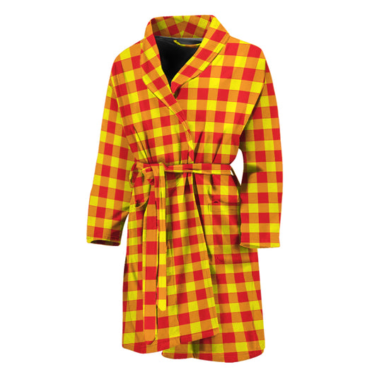 Red And Yellow Check Pattern Print Men's Bathrobe
