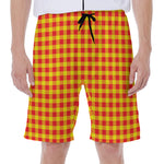 Red And Yellow Check Pattern Print Men's Beach Shorts