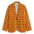 Red And Yellow Check Pattern Print Men's Blazer