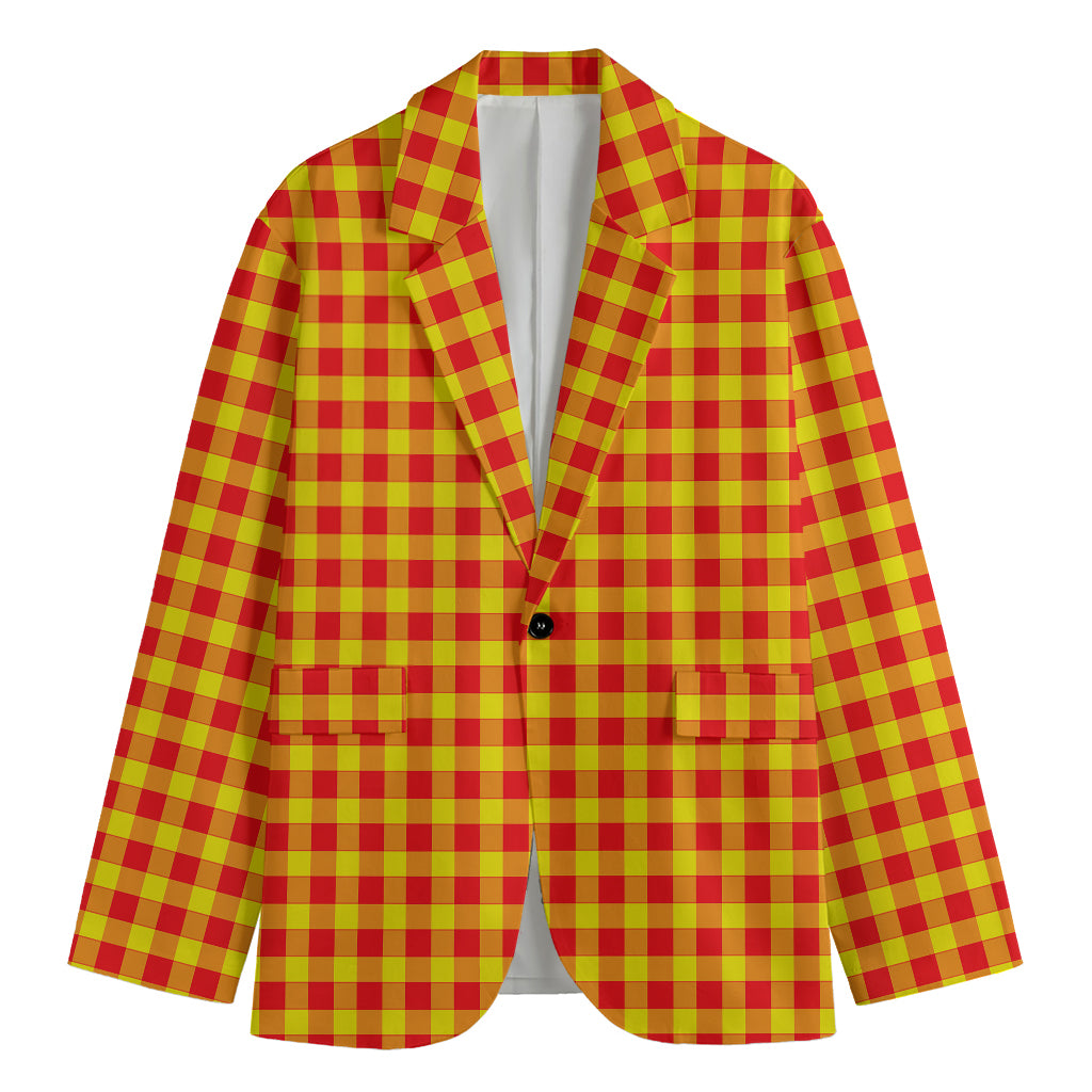 Red And Yellow Check Pattern Print Men's Blazer