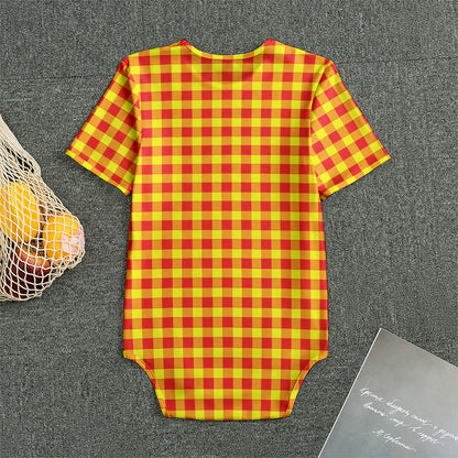Red And Yellow Check Pattern Print Men's Bodysuit