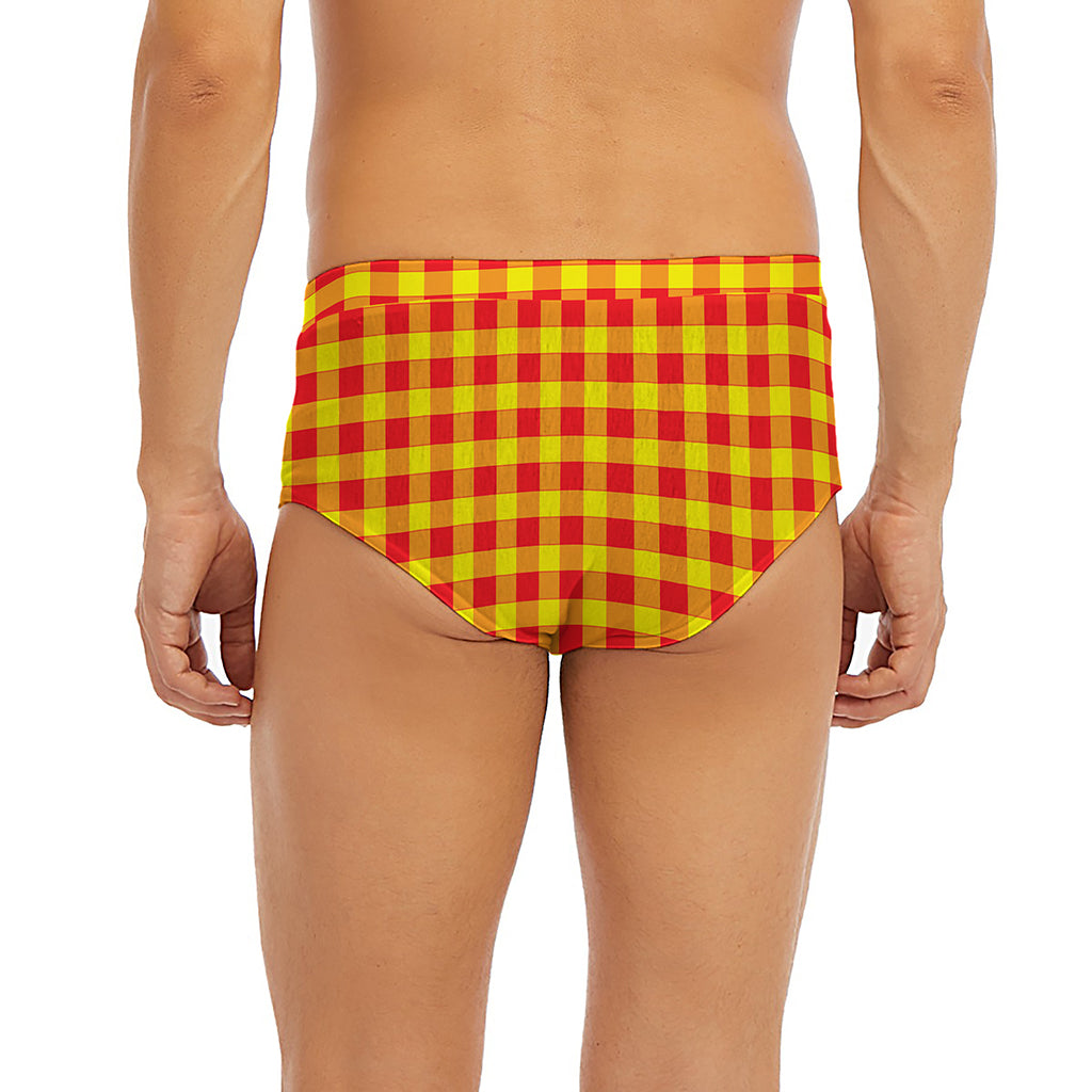 Red And Yellow Check Pattern Print Men's Briefs