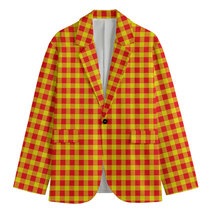 Red And Yellow Check Pattern Print Men's Cotton Blazer