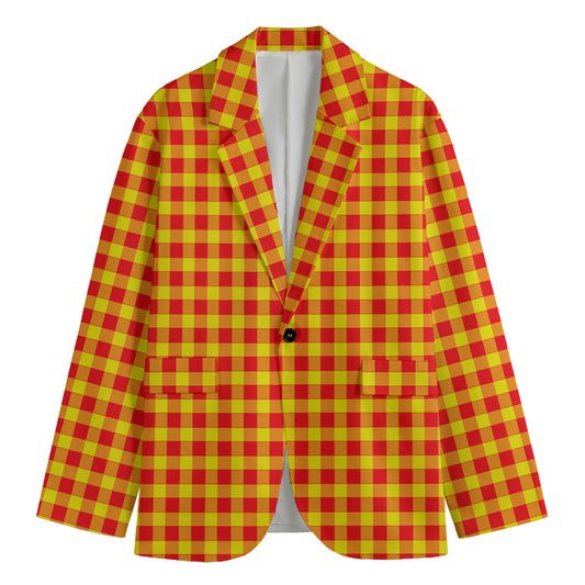 Red And Yellow Check Pattern Print Men's Cotton Blazer