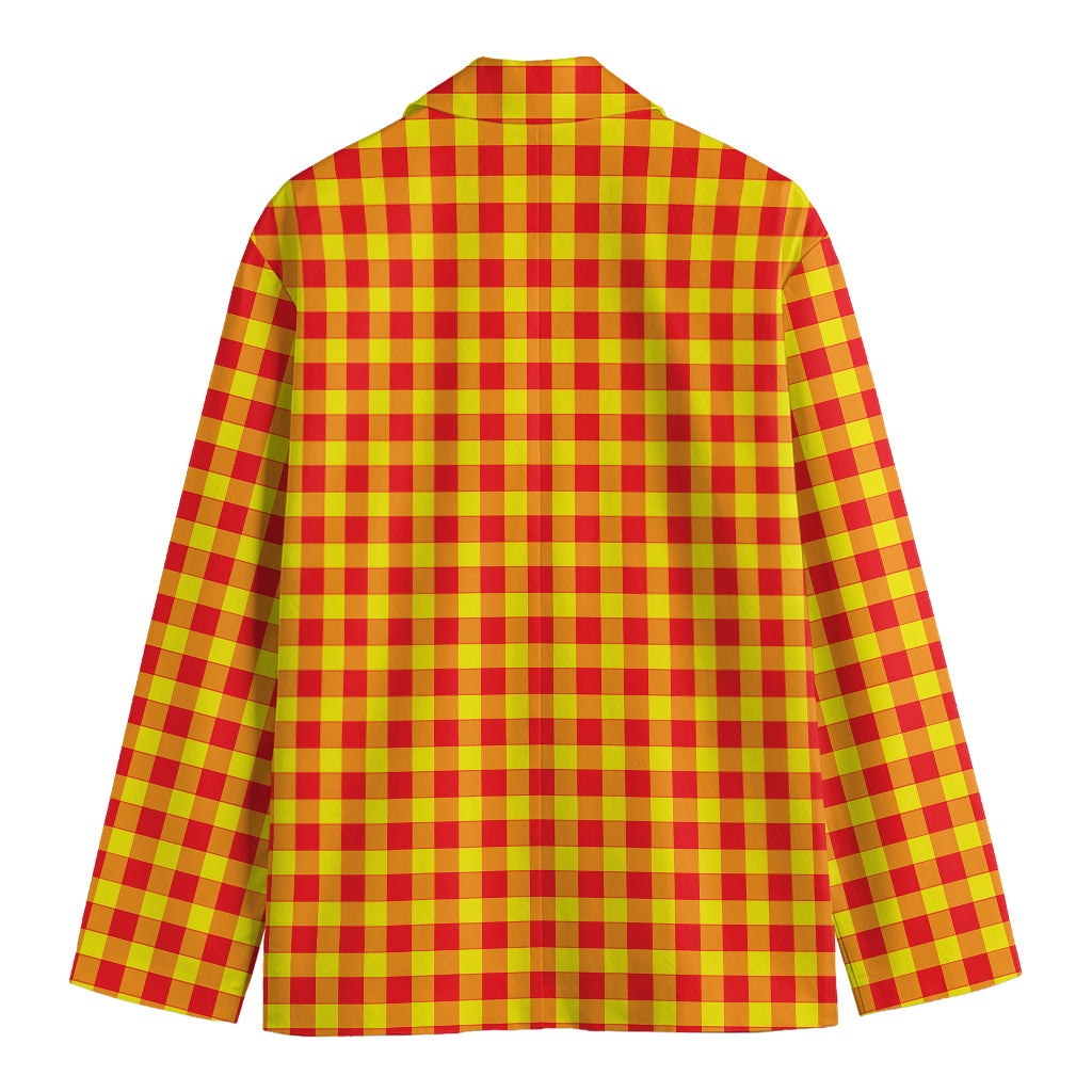 Red And Yellow Check Pattern Print Men's Cotton Blazer