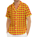 Red And Yellow Check Pattern Print Men's Deep V-Neck Shirt