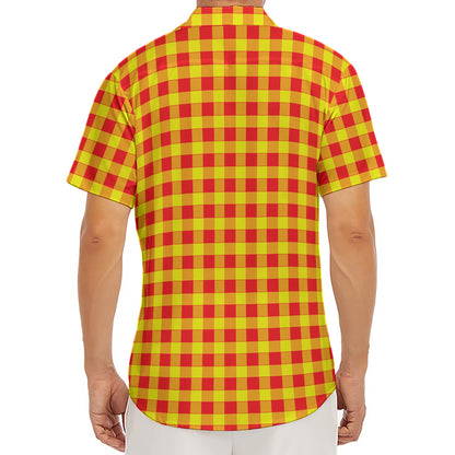 Red And Yellow Check Pattern Print Men's Deep V-Neck Shirt