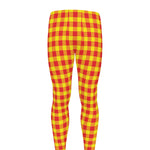 Red And Yellow Check Pattern Print Men's leggings