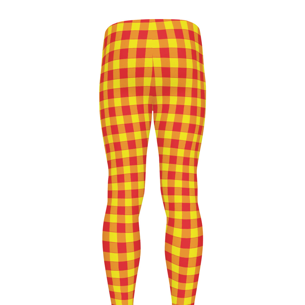 Red And Yellow Check Pattern Print Men's leggings