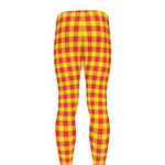 Red And Yellow Check Pattern Print Men's leggings