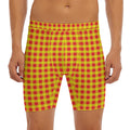 Red And Yellow Check Pattern Print Men's Long Boxer Briefs