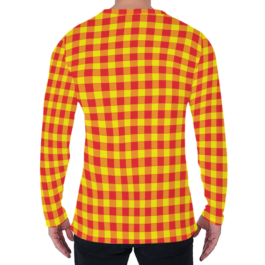 Red And Yellow Check Pattern Print Men's Long Sleeve T-Shirt