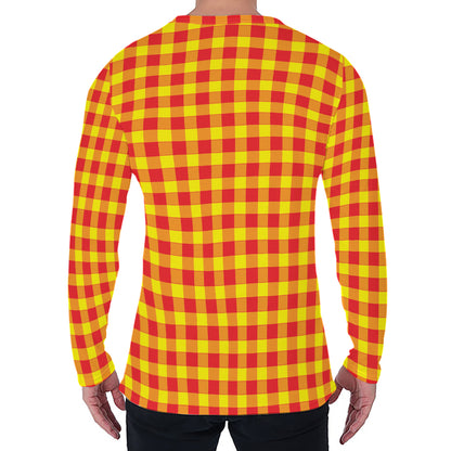 Red And Yellow Check Pattern Print Men's Long Sleeve T-Shirt