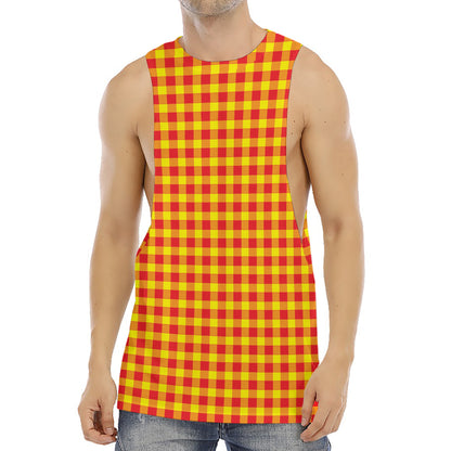 Red And Yellow Check Pattern Print Men's Muscle Tank Top