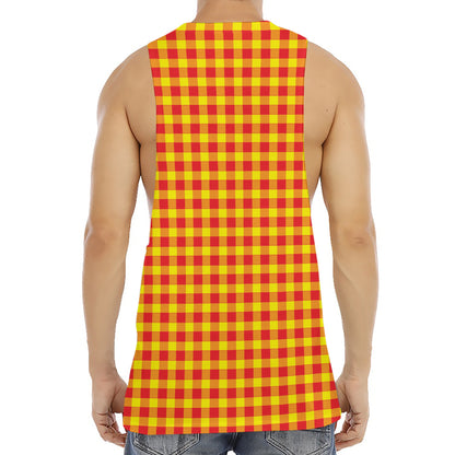Red And Yellow Check Pattern Print Men's Muscle Tank Top