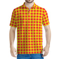 Red And Yellow Check Pattern Print Men's Polo Shirt