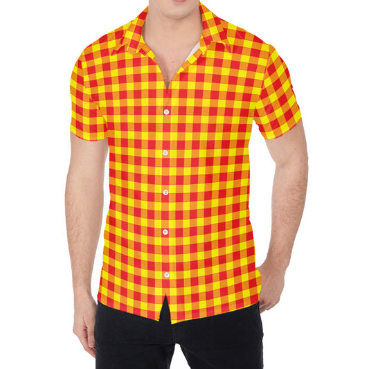 Red And Yellow Check Pattern Print Men's Shirt