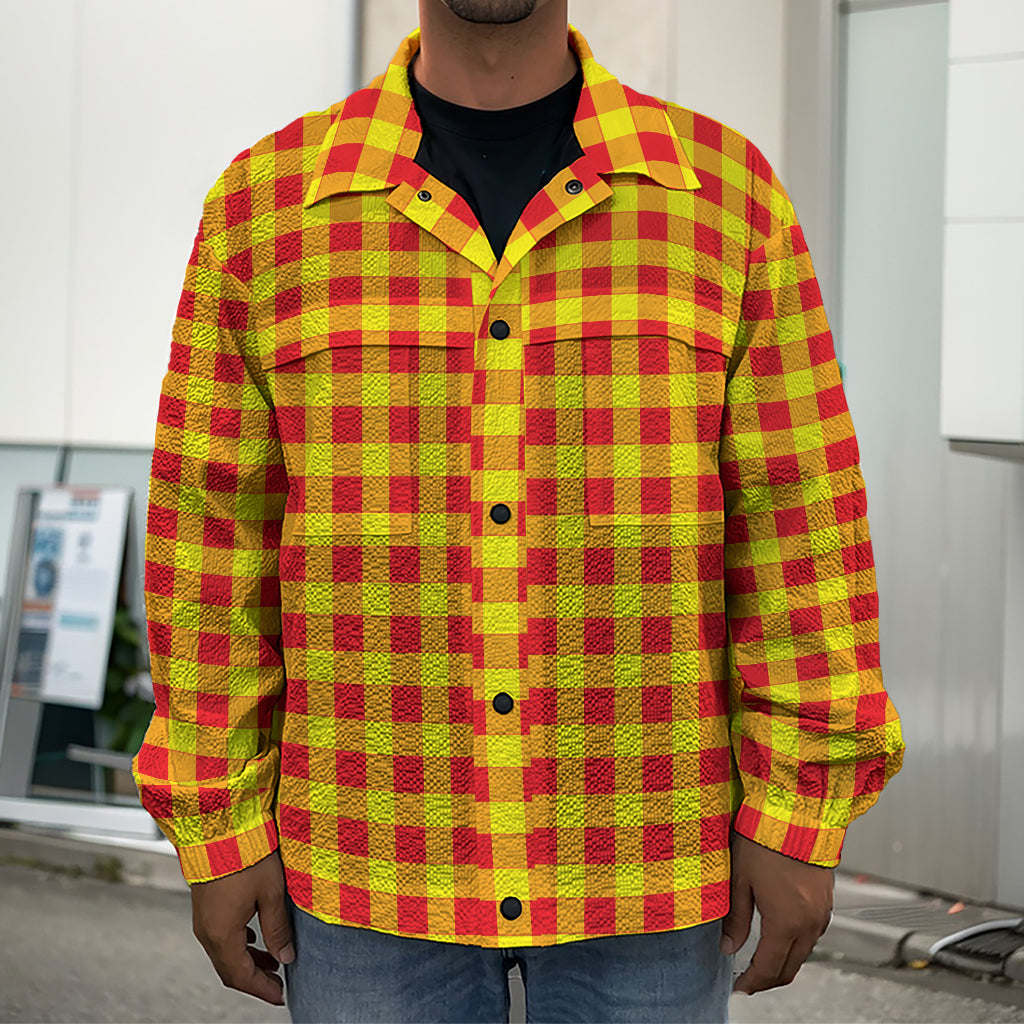 Red And Yellow Check Pattern Print Men's Shirt Jacket