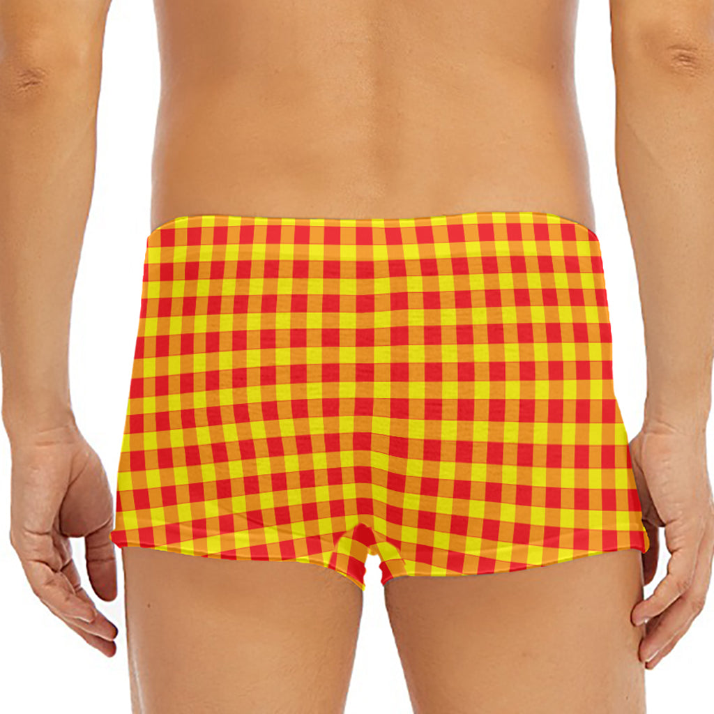 Red And Yellow Check Pattern Print Men's Short Boxer Briefs